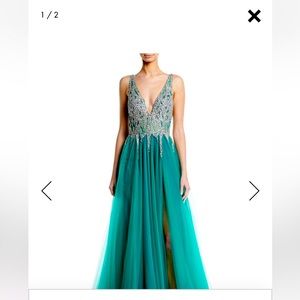 Jovani Sleeveless High-Slit Embellished Bodice Evening Gown